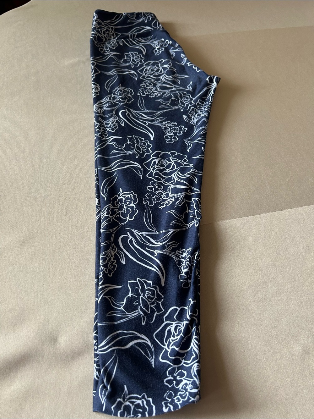 Navy Floral Capri Leggings with White Outline Print